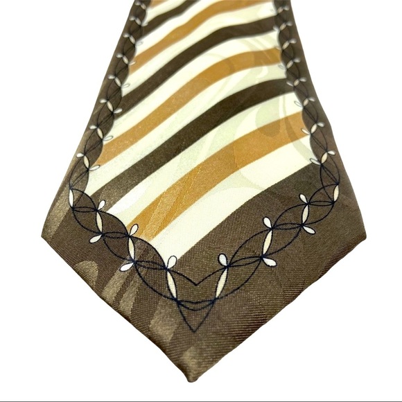 BLONDY Dark Grn Tan Cream Neck Tie w Pocket Square - Picture 3 of 6